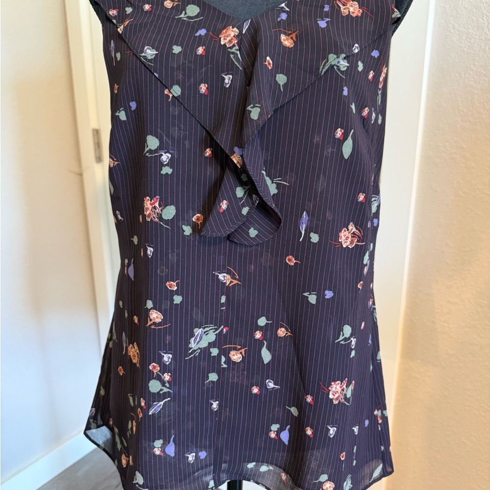 CAbi Floral V-Neck Blouse - Black and purple